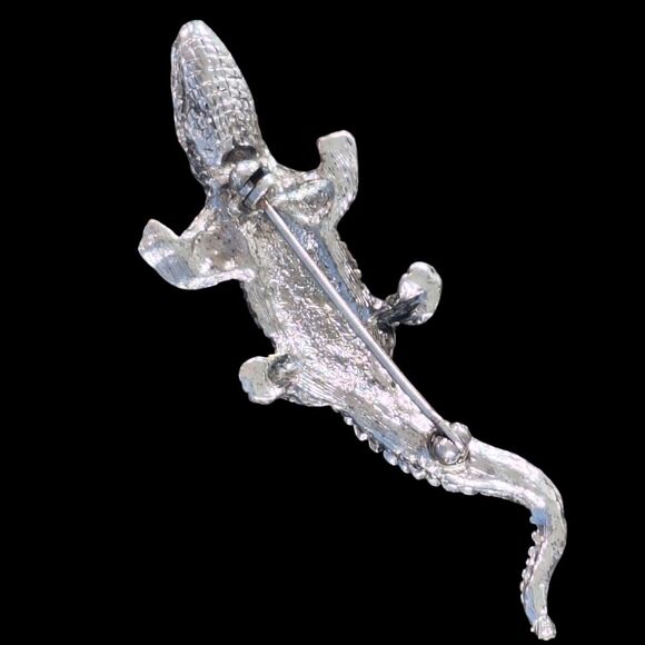Crystal Gator Croc Brooch Lizard Salamander Gecko Chameleon Alligator Lapel Pin - Picture 9 of 15